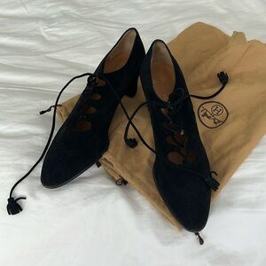 Hermes Shoes Ghillies Black Suede Size 38
